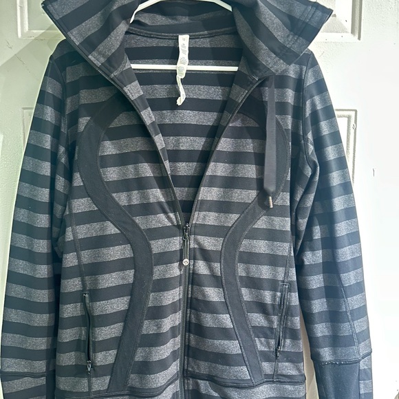Lululemon Stride Jacket Black Micro Macro Stripe Hooded Full Zip - Picture 2 of 8